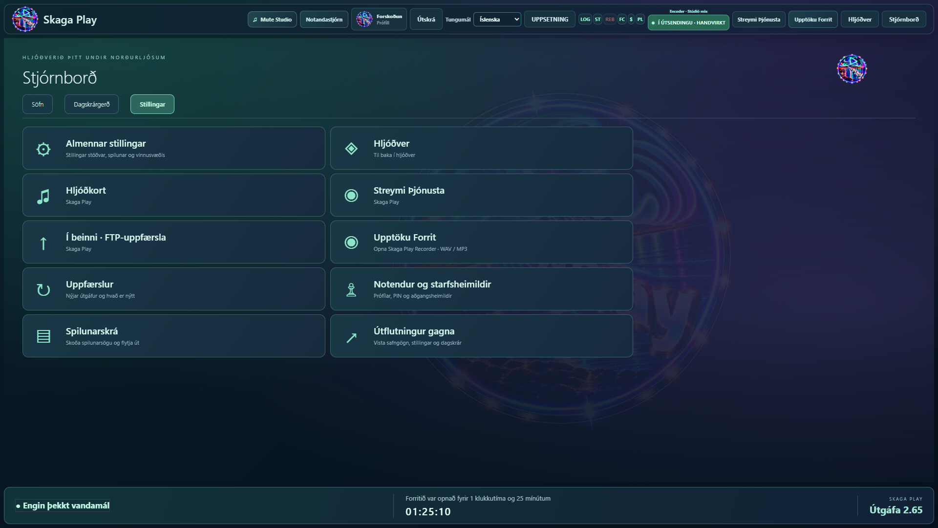 Stjórnborðið í Skaga Play 2.65